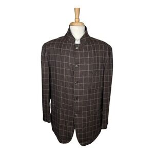 Gianluca Isaia Napoli Brown Windowpane Pure Cashmere Blazer Jacket 44R Italy
